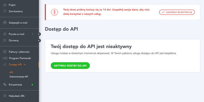 Dostęp do API w dhosting