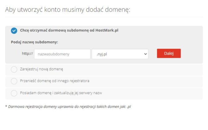 Wybór domeny w HostMark
