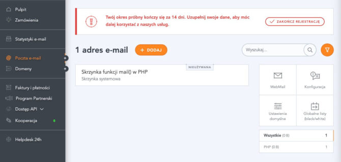 Adresy e-mail w Poczcie Biznesowej Dhosting.pl